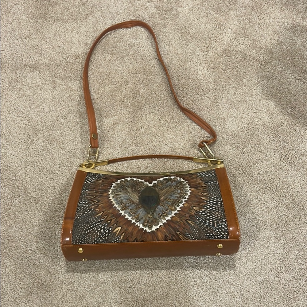 Brown and Tan Women's boho bag with peacock theme